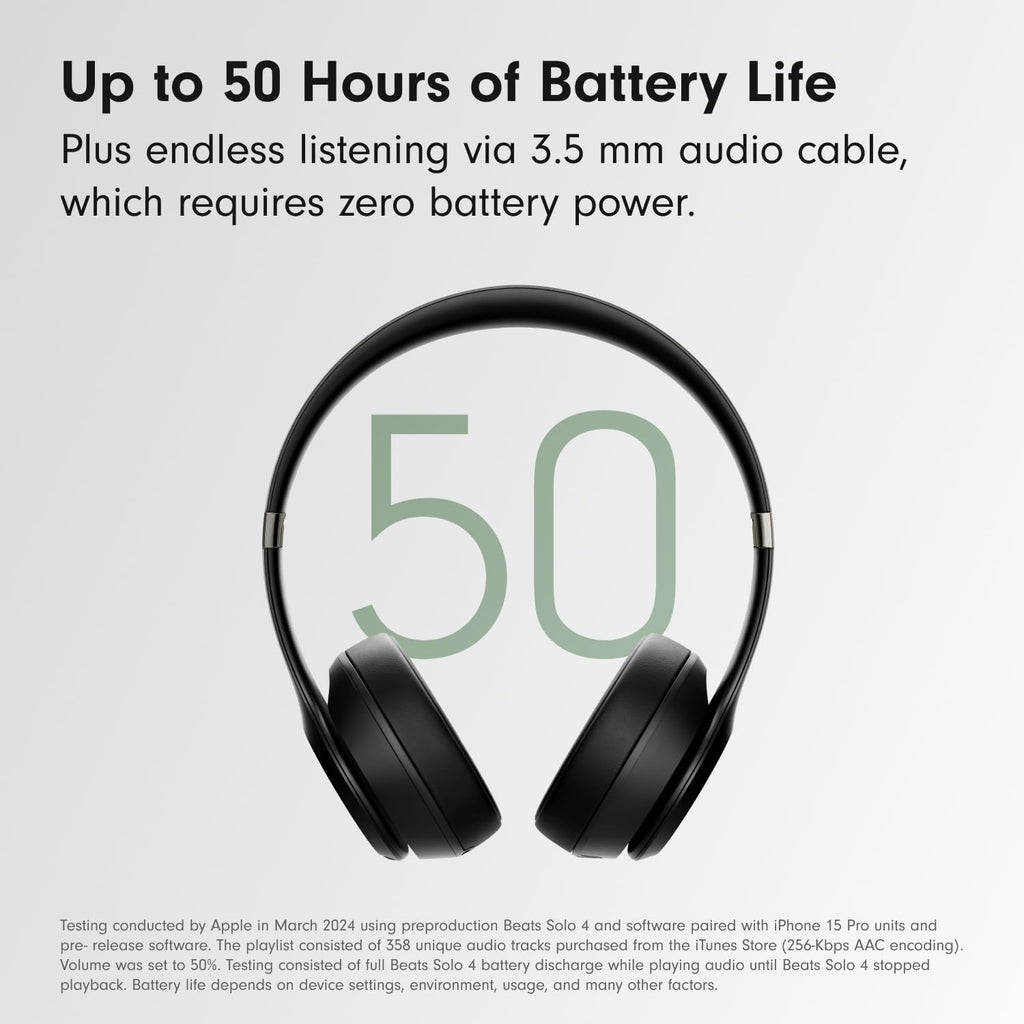 Beats Solo 4 - Wireless On-Ear Bluetooth Headphones, Up to 50-Hour Battery Life, Ultra-Lightweight Comfort, Powerful and Balanced Sound, Apple & Android Compatible - Matte Black