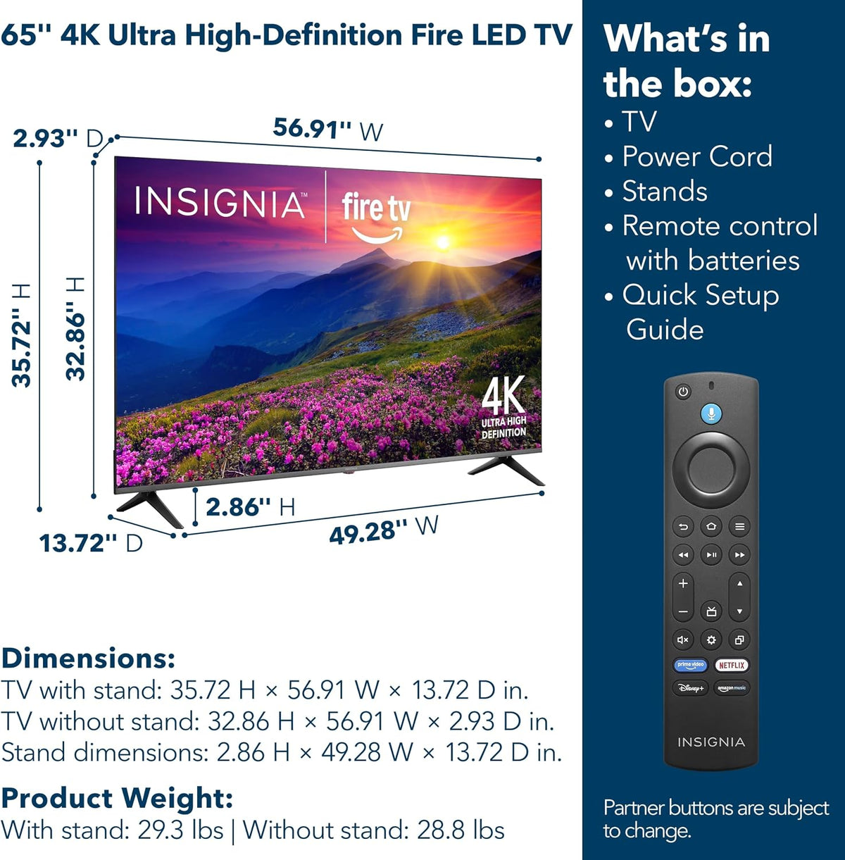 Insignia 65" Class F50 Series LED 4K UHD Smart Fire TV, Voice Remote with Alexa, Stream Live TV Without Cable