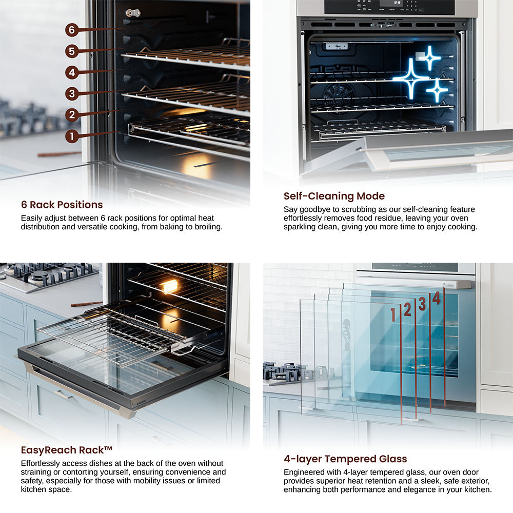 Rangaire 30" Single Electric Wall Oven Self-cleaning Air Fry True Convection Stainless Steel RWOS301GS