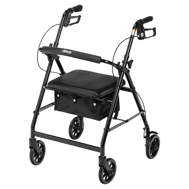 Rollator Rolling Walker with 6" Wheels, Fold Up Removable Back Support and Padded Seat