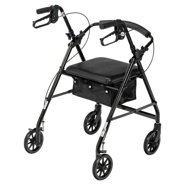 Rollator Rolling Walker with 6" Wheels, Fold Up Removable Back Support and Padded Seat