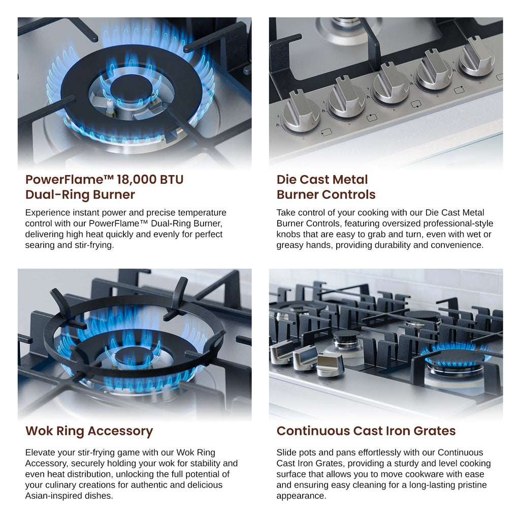 Rangaire 34" Gas Cooktop 5 Burners Stainless Steel RCG341S