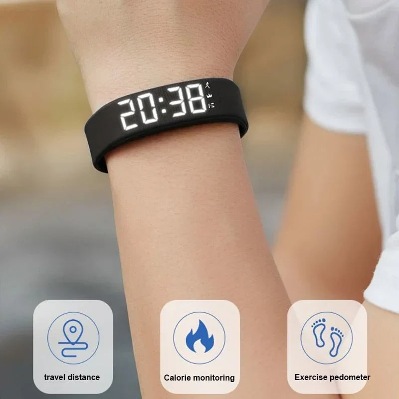 LED Digital Smart Bracelet Vibrating Alarm Clock Waterproof Clock