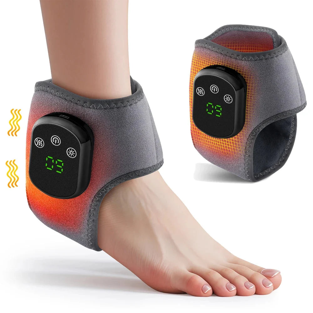 🦶 Electric Ankle Brace – Adjustable Hot Compress & Vibration Massage Support