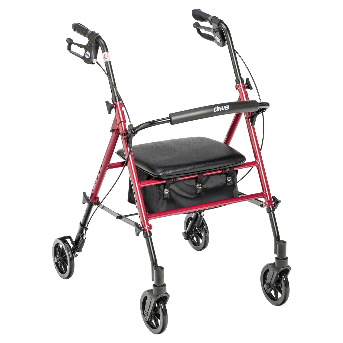 Adjustable Height Rollator Rolling Walker with 6" Wheels, Red